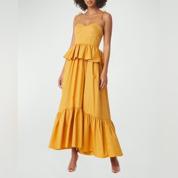 NEW MISA Rosie Golden Yellow Peplum Tiered Maxi Tie Strap Dress size XS $480 - Picture 1 of 9